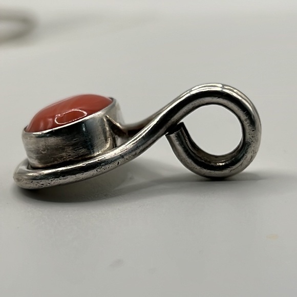 TAXCO TJ-75 PINK CORAL AND STERLING PENDANT ON A STERLING SILVER 20” SNAKE CHAIN - Picture 8 of 12